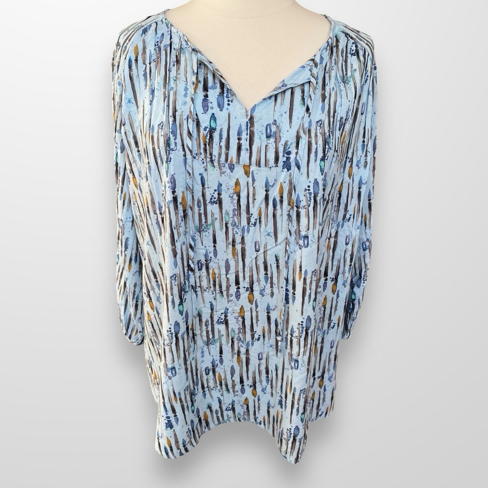 Evri Woman's Size 2X Top‎ Shirt Tunic Blue Lightweight Flowy 3/4 Sleeve